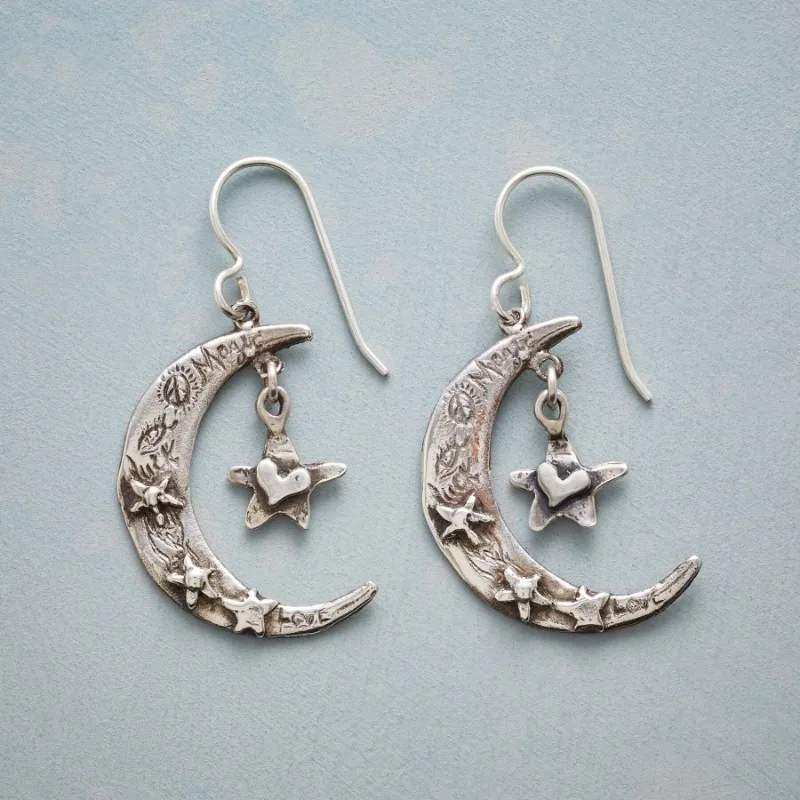 Vintage Silber Farbe Metall Schnitzerei Herz Stern Mond Baumeln Ohrringe für Frauen Personalisierte Kreativität Party Ohrringe Schmuck