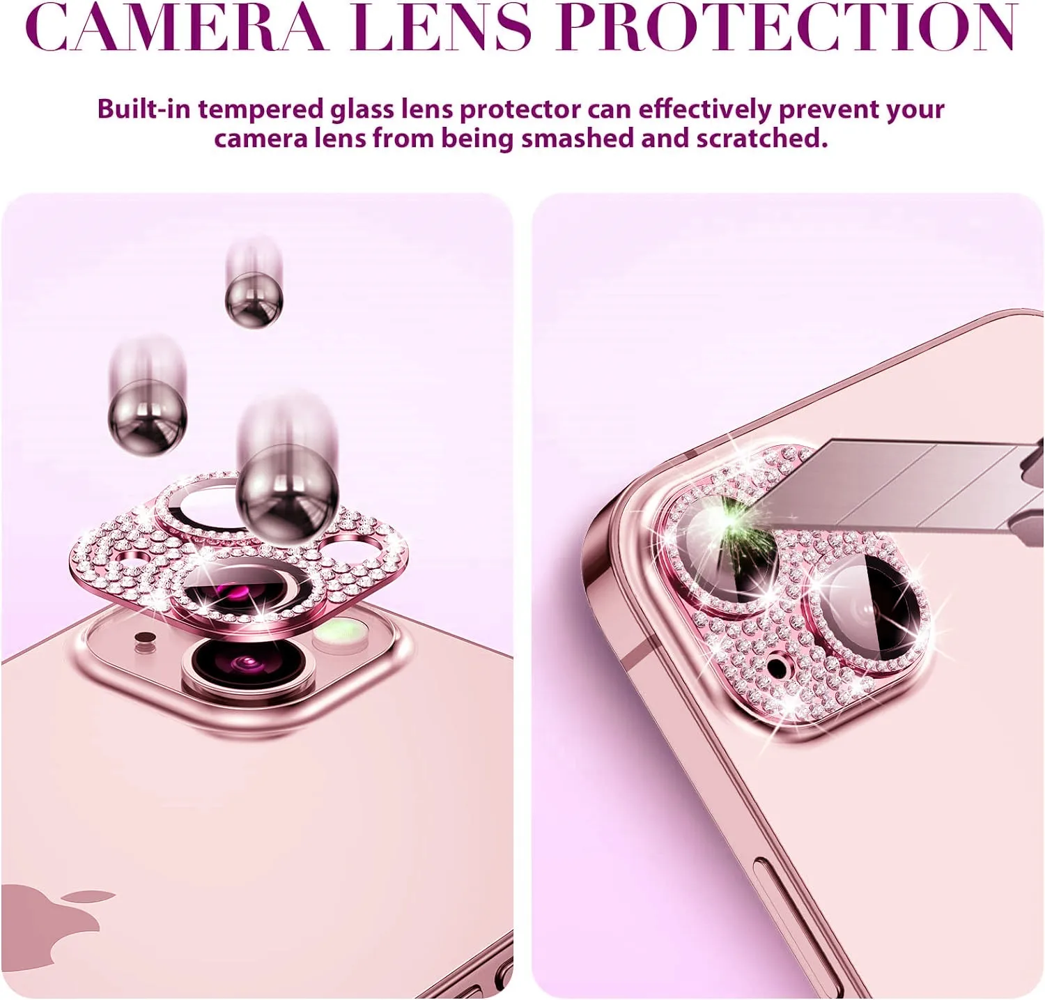 Glitter 3D Diamond Camera Lens Ring Protector Film Sticker Cover For iPhone  15 14 Pro Max Plus 13 12 Mini Women Bling Accessory - AliExpress