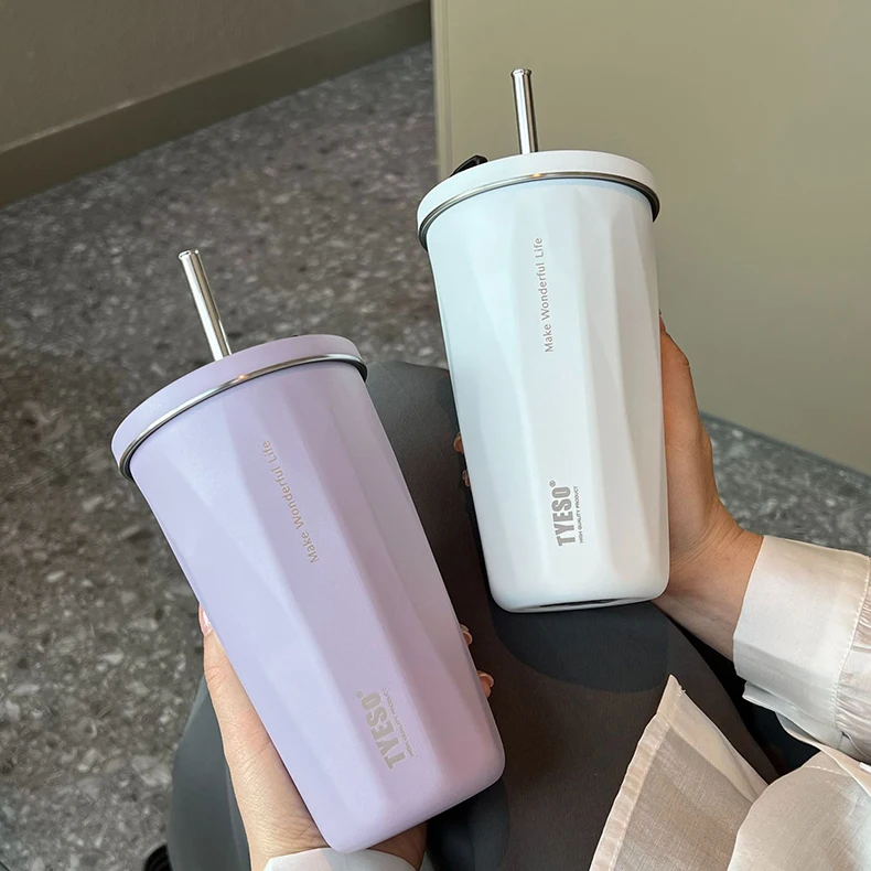 600Ml Insulated Coffee Cup With Straw Stainless Steel Iced Coffee Mug Tea Cold Drink Bottle Diamond Shaped Thermos Mug Tumbler 22 600Ml Insulated Coffee Cup With Straw Stainless Steel Iced Coffee Mug Tea Cold Drink Bottle Diamond Shaped Thermos Mug Tumbler