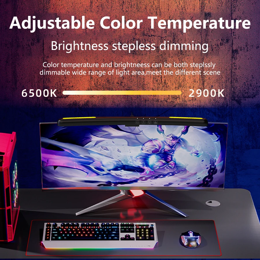 USB-Powered LED Desk Lamp with Stepless Dimming and Screen Hanging Design