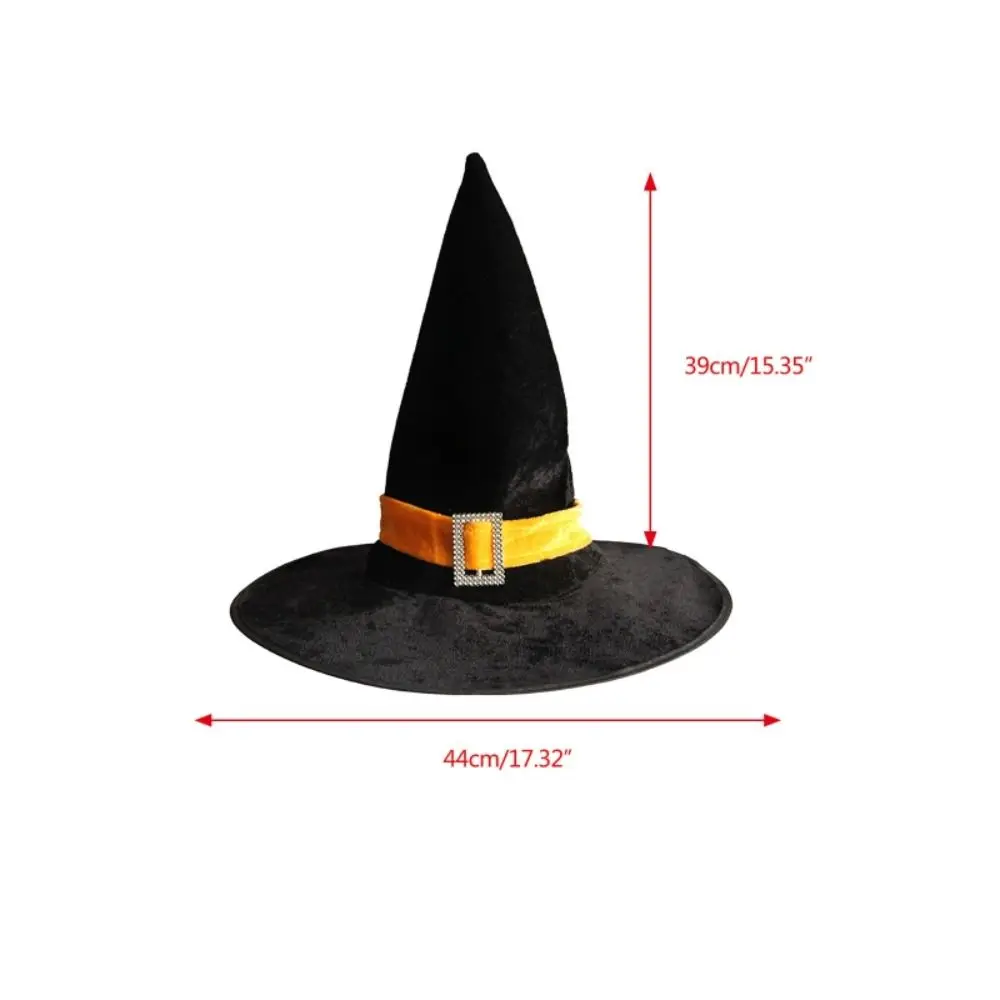 Simple Velvet Halloween Witch Wizard Hat Bending Angle Satin Ribbon Halloween Hat Costume Props Gilding Devil Cap Night Club