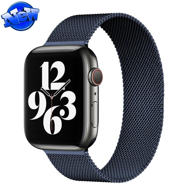 Metal Strap Milanes loop apple watch band 44mm 45mm 41mm 42mm 40mm 38mm magnetic stainless steel correa bracelet iwatch se 73456 Midnight