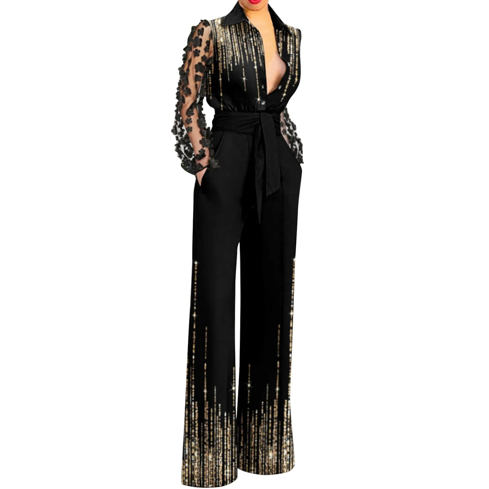 Women's Jumpsuits Elegant Office Ladies Workwear Lapel Sexy