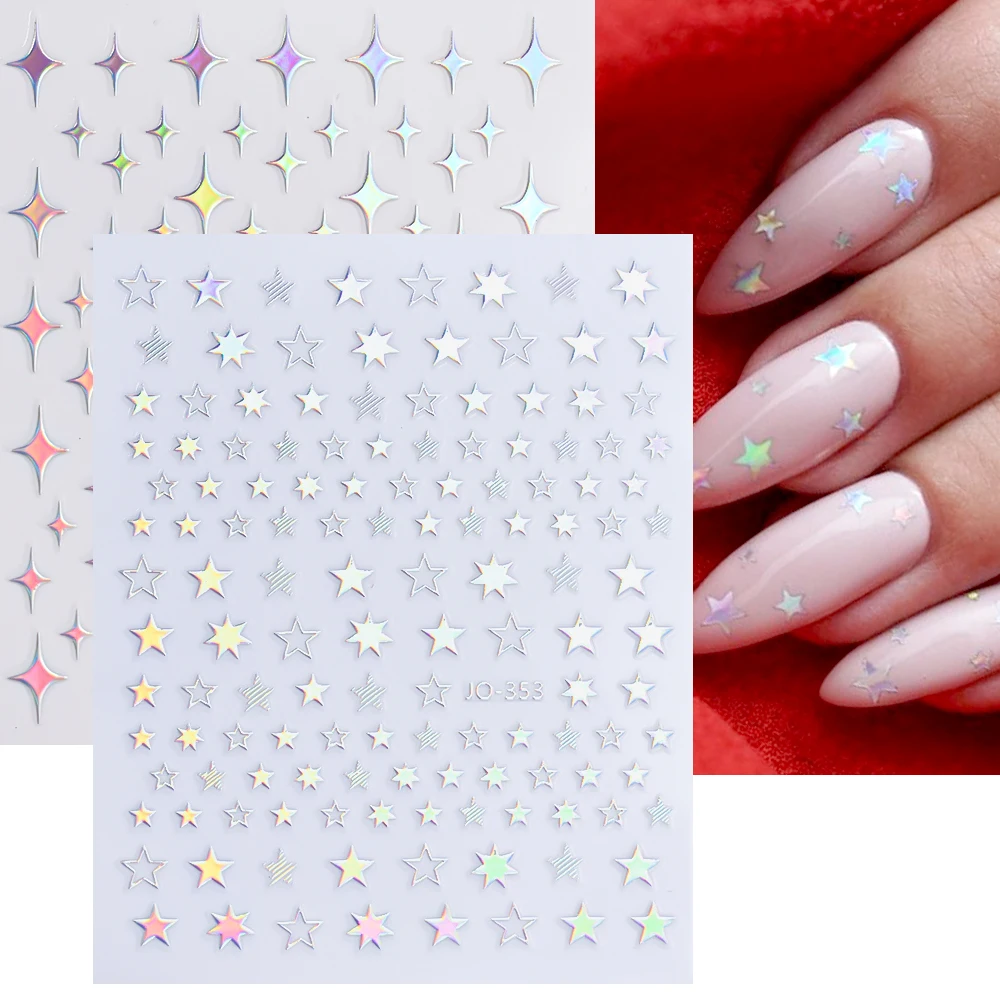 

Retro Flash Silver Stars Butterfly 3D Nail Stickers Gold Flower Stickers Nail Supplies Laser Maple Leaf Nail Decals Manicure