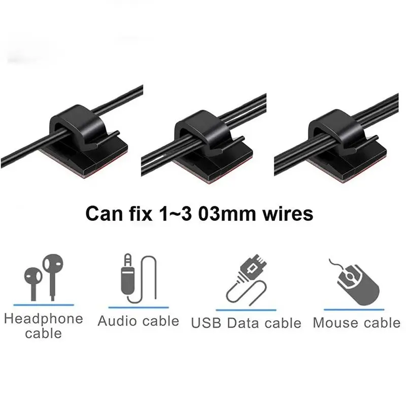 Car Cable Clips 50pcs Self-Adhesive Cord Management Wire Holder Organizer Clamp Light Clips