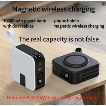Power Bank Magnetico Wireless 10000mAh PD22.5W con Cavo Integrato 3-in-1 Ricarica Rapida Portatile per iPhone 17 16 15