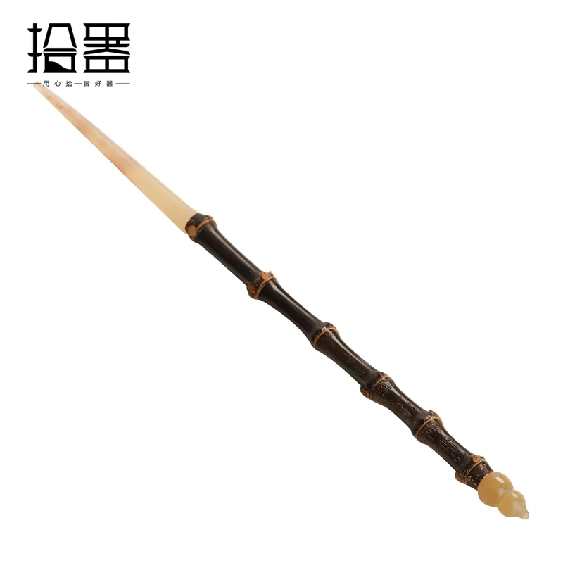 Handmade purple bamboo whip handle ox horn head tea pull tea needle hairpin scoop grilled ceremony six gentleman spa