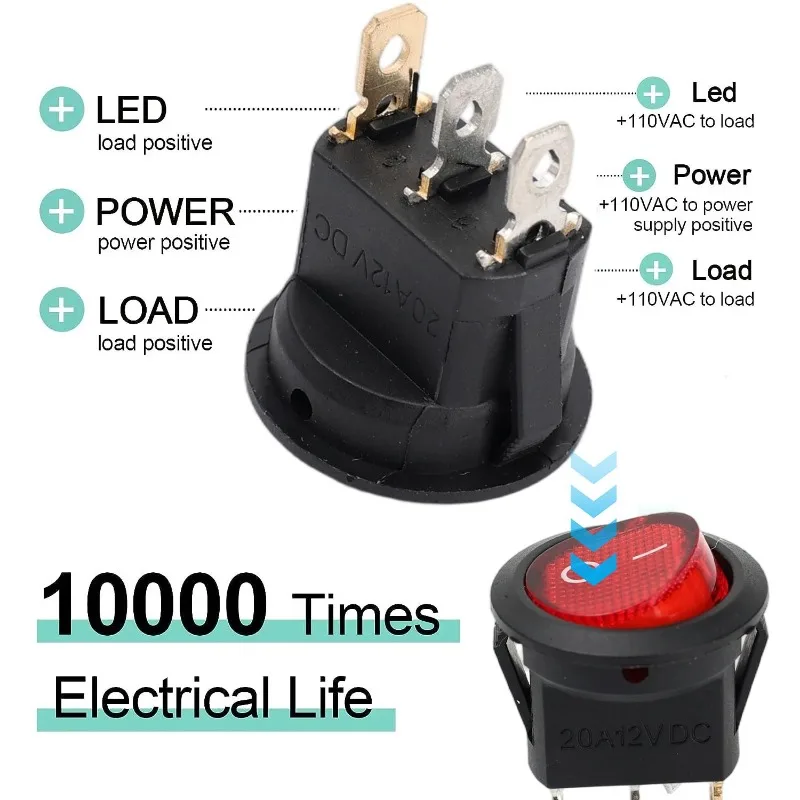 Illuminated Red LED Round Mini Rocker Switch