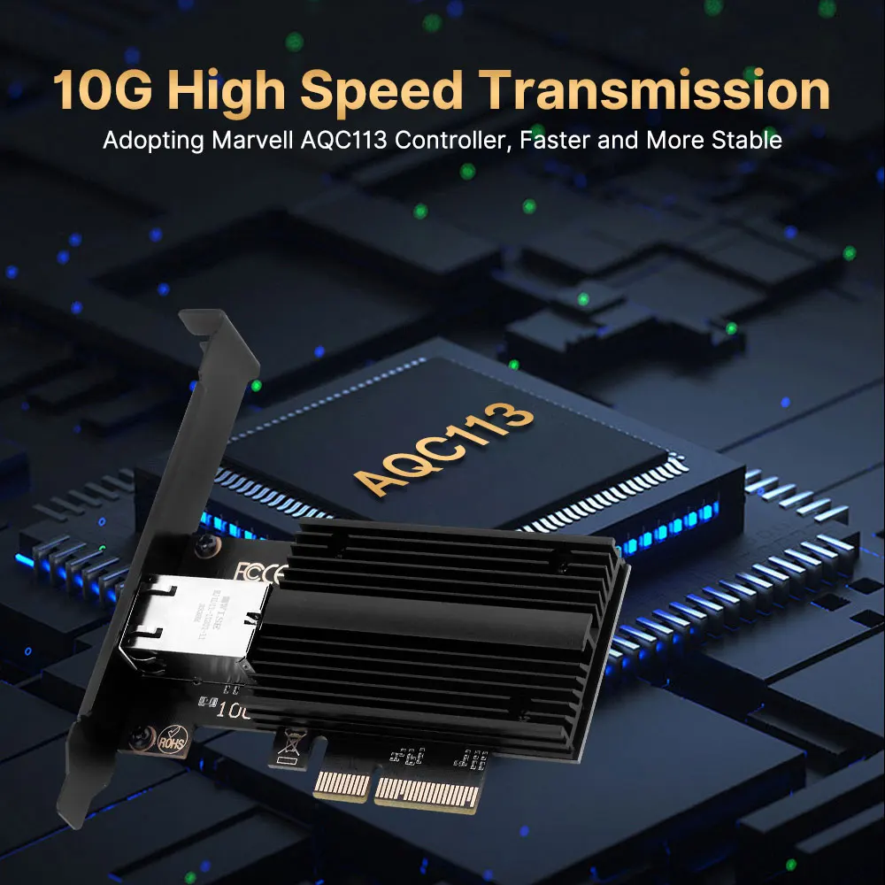 Placa de Rede Pcie para Rj45 Marvell Aqc113c 10gbps 5gbps 2.5gbps 1gbps Gigabit Porta Ethernet Nic para Desktop pc - Imagem 4