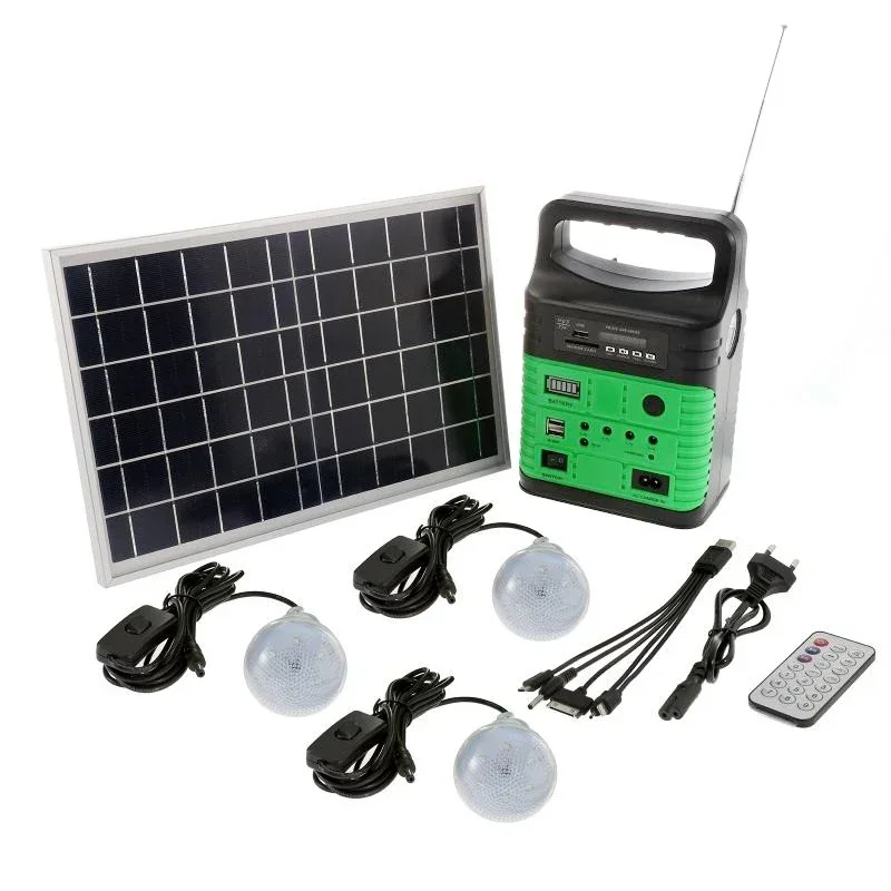 מחנאות חשמל סולארית נייד לוחות סולאריים + רדיו + 3 נורות תאורה + בקרת מרחוק אספקת חירום חיצונית