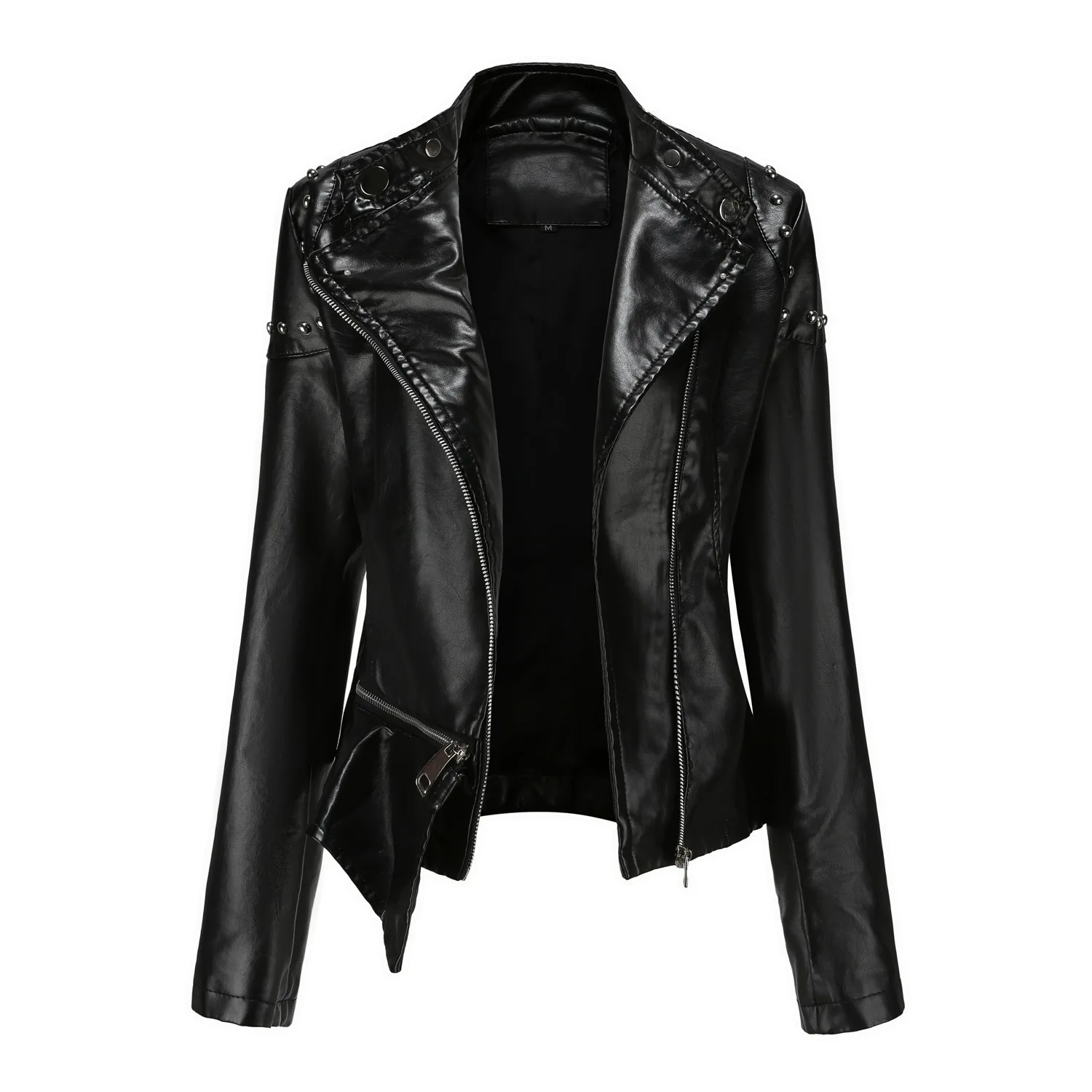 Jaqueta de Couro da Motocicleta Rebite Plutônio Mulheres Bombardeiro Manga Longa Gola Fino Ajuste Streetwear Outerwear Roupas Cabolsa Feminino 2022 12 Online shopping