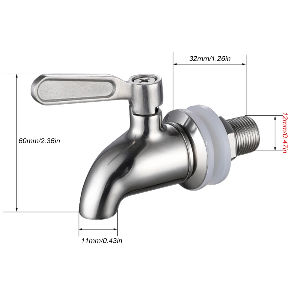 Spigot For Beverage Dispenser Polished Stainless Steel Drink Dispenser Faucet 12mm 16mm Replacement For Water Jar