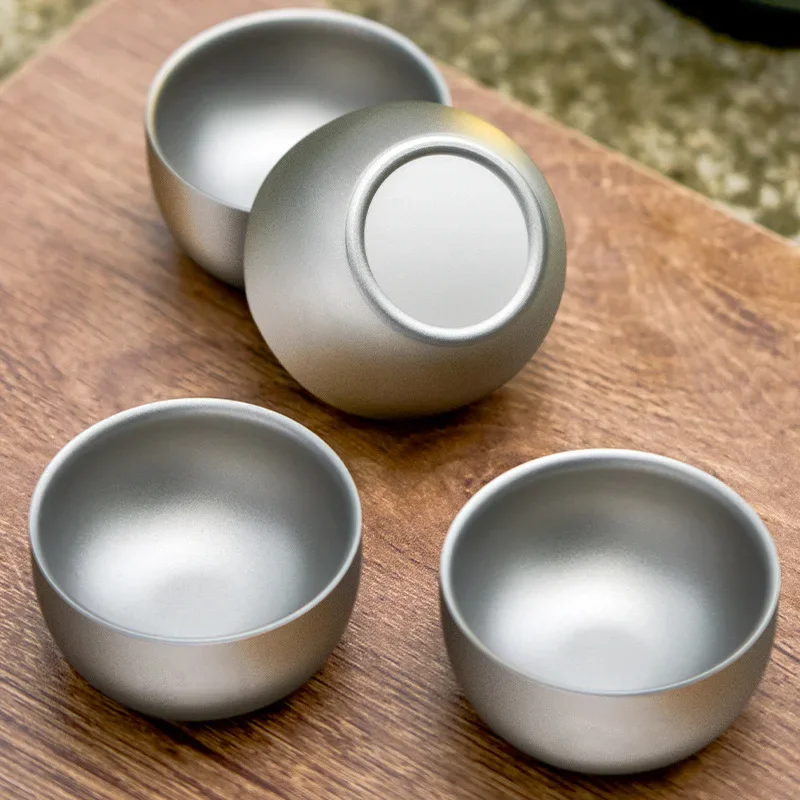 Pure Titanium Double-layer Small Tea Cup Coffee for Outdoor Travel Camping coffee and Tea Tableware Brewing Cup 50ML Teapot tea cup