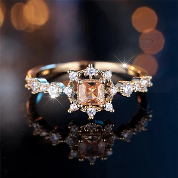 Trendy White Champagne Crystal Ring Vintage Gold Color Wedding Bands Engagement Rings For Women Men Minimalist Jewelry