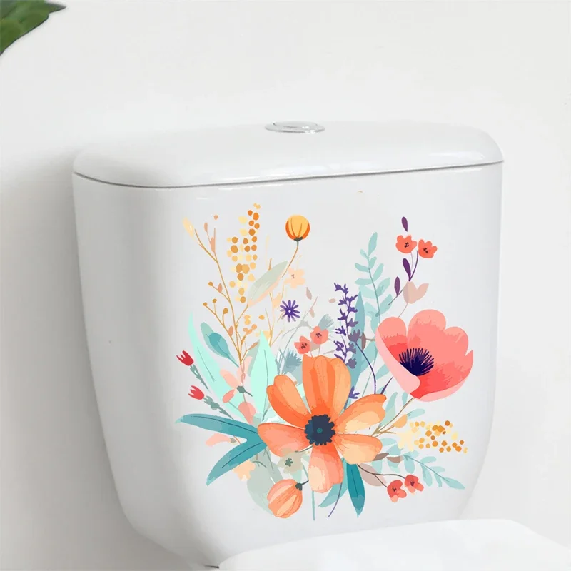 Toilet Wall Stickers Watercolor Flower Series Tropical Plants Leaves Wall Stickers Bathroom Toilet Sticker PVC Mural Floral Home Decoration Decals vinyl stickers toilet stickers toilet wall stickers