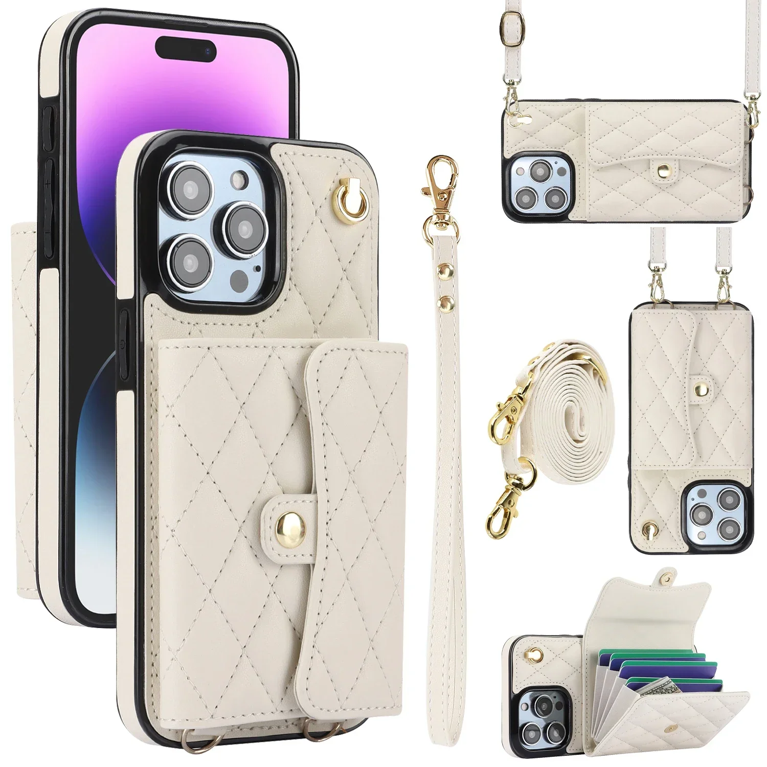 Elegant Leather Crossbody Wallet with Wrist Strap and Card Holder