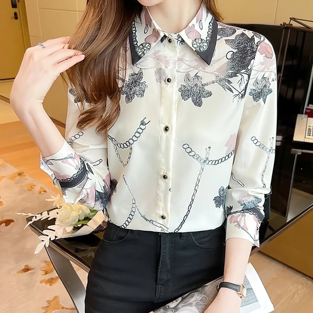 2022 Spring Summer Women's silk Blouses New chic printing ladies shirts  Long Sleeve Shirts Tops Blusas Mujer| | - AliExpress