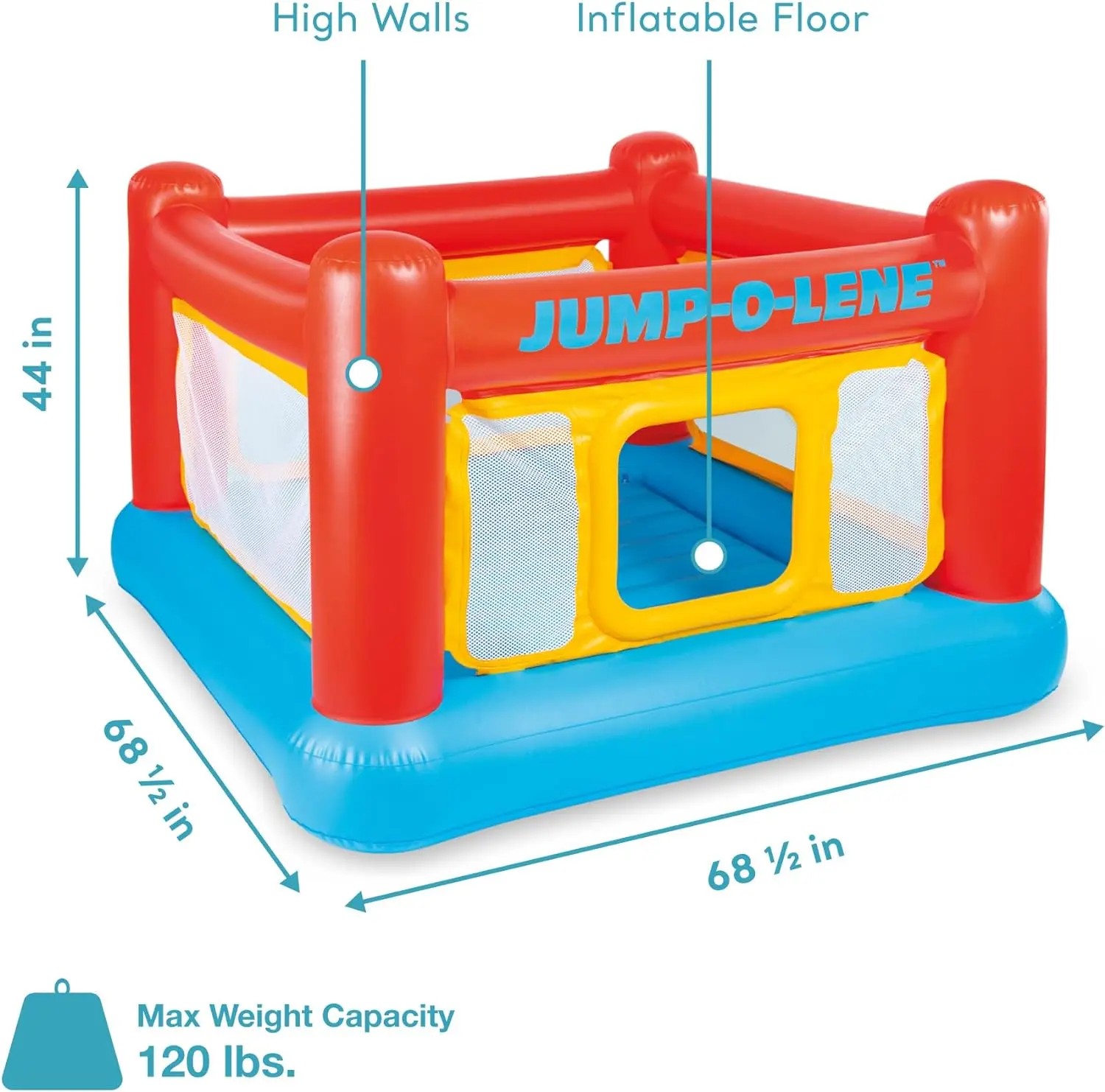 Intex Inflatable Jump-O-Lene Indoor Outdoor Bounce House Toddler Ball Bit Castle Play Set with 100 Small Plastic Balls for Kids 2