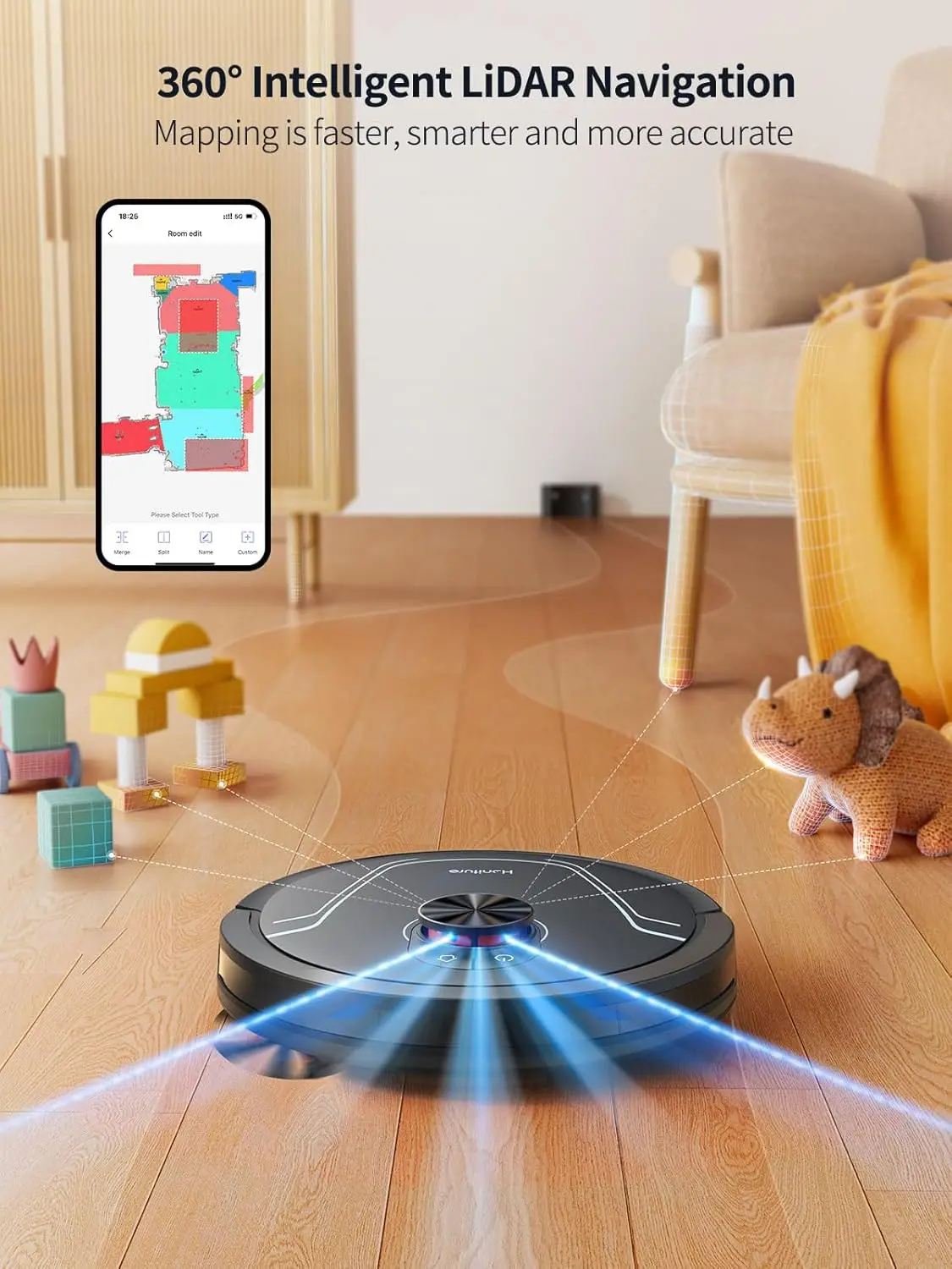 Robot Vacuum and Mop Combo,V8 Pro Robot Vacuum Cleaner with 5000Pa Max Suction,Laser Navigator Robotic Vacuums with 180