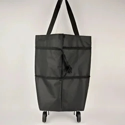 Compact Foldable Wheeled Shopping Cart with Pull Handle - Lightweight and Portable Grocery Bag Carrier (Black)