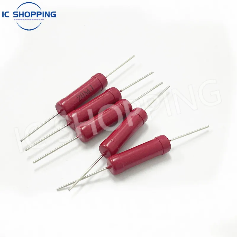 5pcs RI80 1W 2W 5W 10W Red Glass Glaze High-Frequency Non-Inductive High-Voltage Resistor 1K 2K 5K 10K 100K 200K 500K 1M 10M 50M