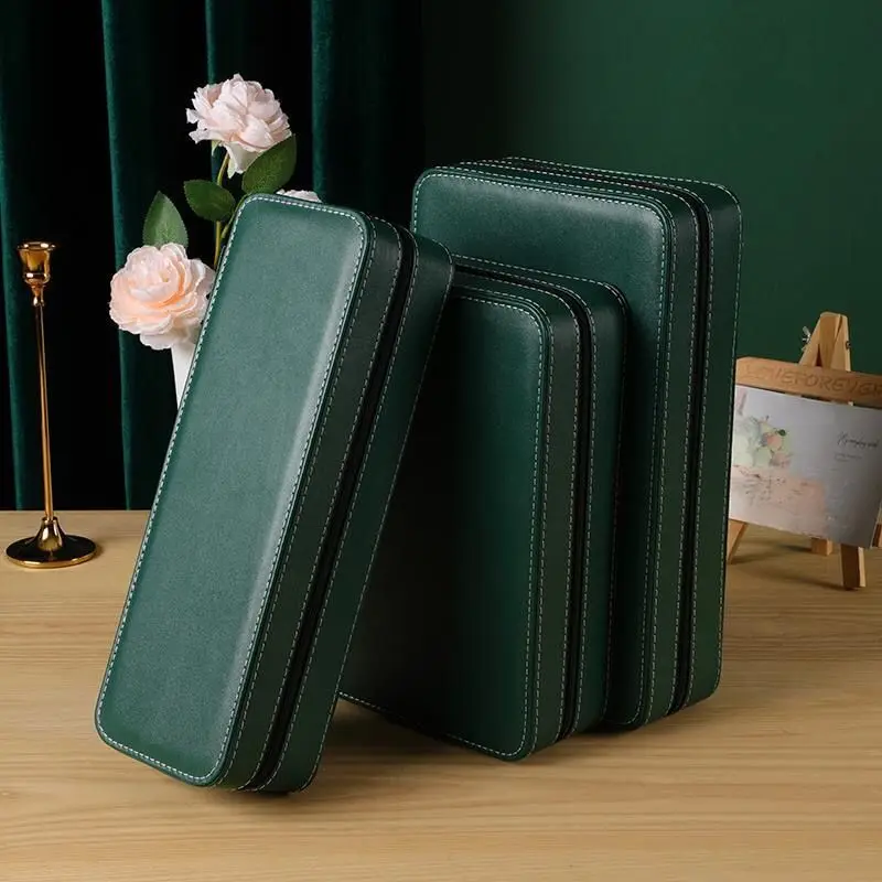 New Green Zipper Watch Storage Bag Portable Dustproof Watch Display Boxes Case Household Watch Collection Jewelry Gift Case