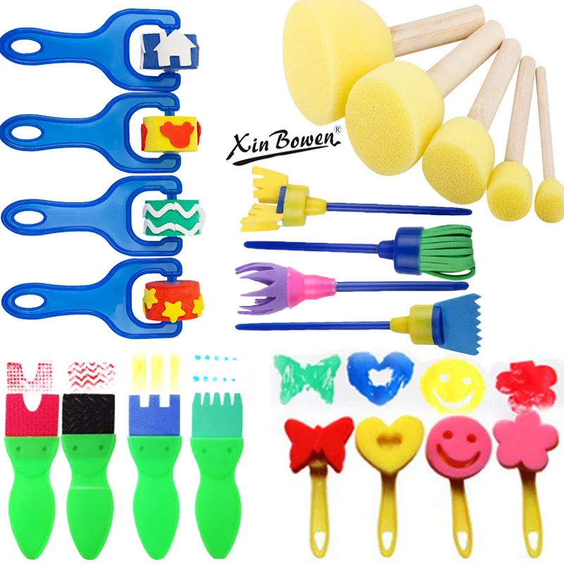 21PC Painting Sponge Brush Set Children Drawing Toys EVA Stamp Art Rubbings Graffiti Roller Tools Early Education DIY Puzzle Toy
