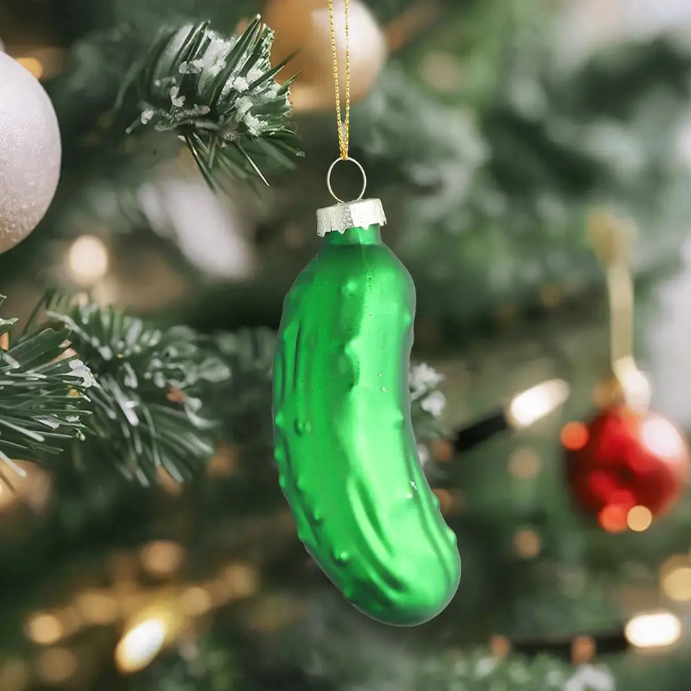 Christmas Pickle Ornament Tradition Decor Glass Blown Green Cucumber Craft Pendant Tags With Rope For Christmas Tree Home Decor christmas decorations