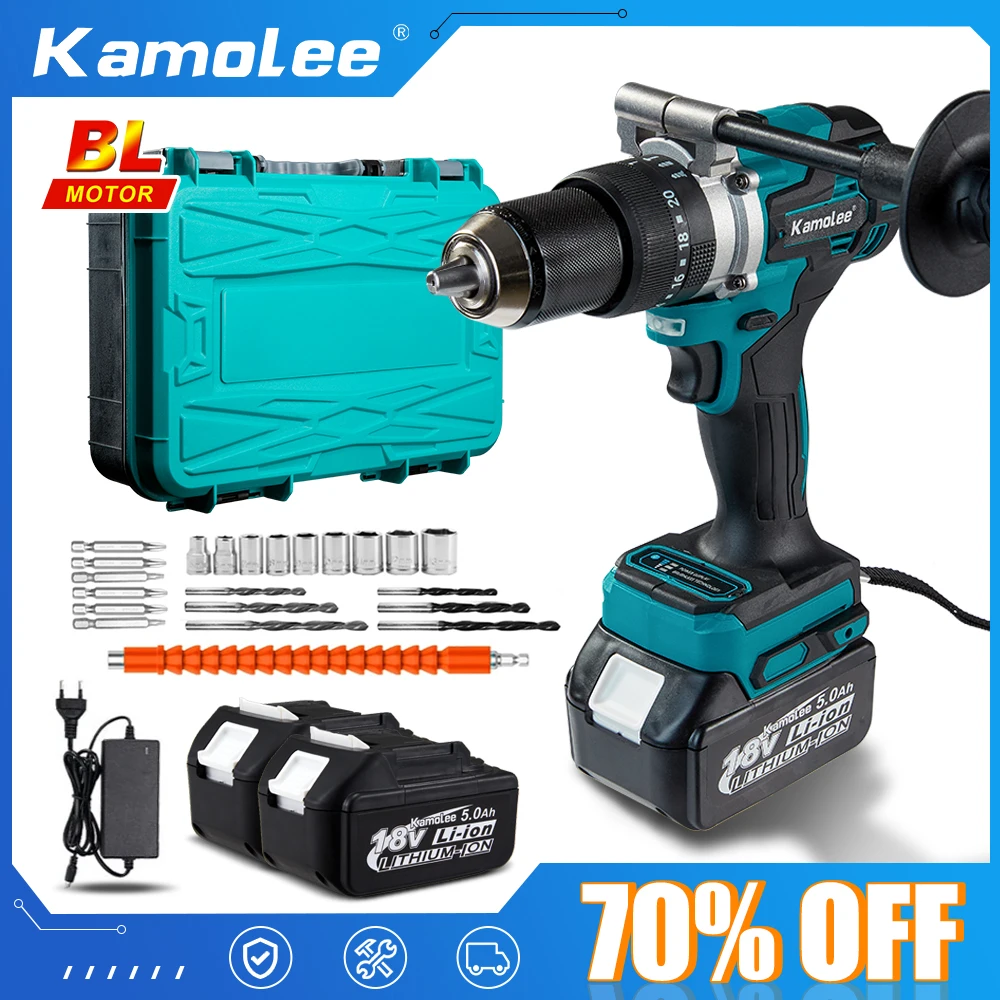 Kamolee 13mm 프로 대형 토크 650NM 브러시리스 전기 임팩트 드릴, 3 in 1 전기 무선 스크루 드라이버, Makita 18v 배터리