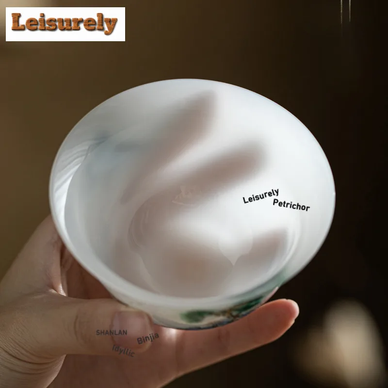 140ml White Jade Clay Hand-painted Gaiwan Ancient Tea Tureen Tea Bowl With Lid Kit Tea Maker Cover Bowl Cafes Accessories Craft