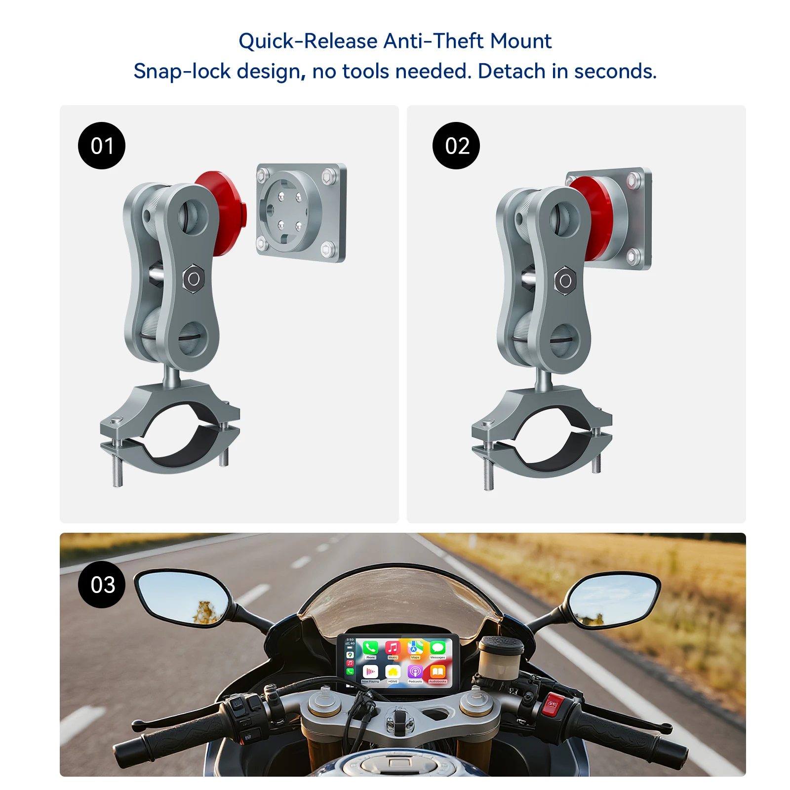 Spedal CL871P- 6.25" Motorcycle CarPlay ＆ Android Auto Screen Quick-Release Anti-Theft Mount +TPMS & Full Body Waterproof, GPS