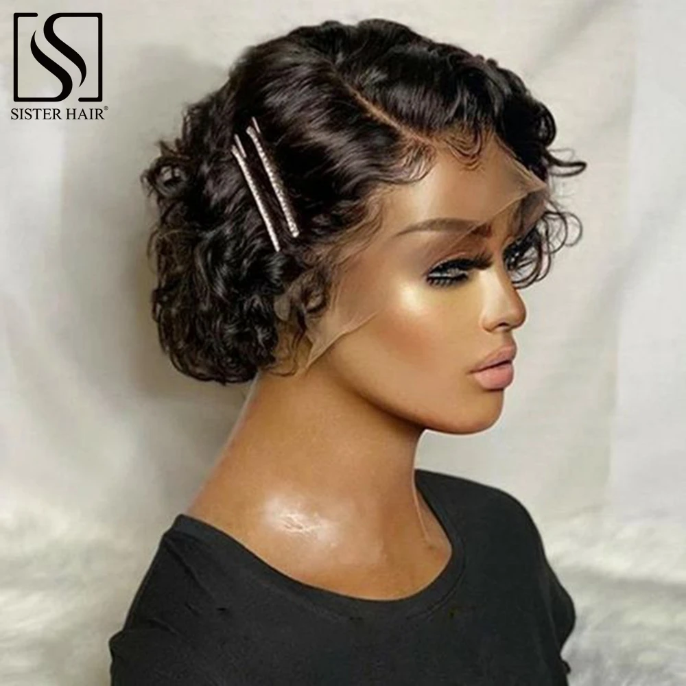 

Curly Pixie Cut Wig Short Bob Wig Human Hair Wigs 13x1 T Part Transparent Lace Frontal Wig for Women Natural Brazilian Remy Hair