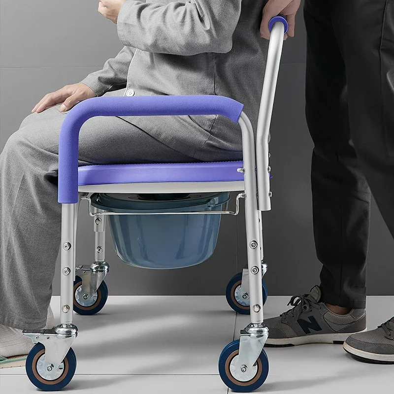 Elderly Shower Chairs with Wheels Elderly Transfer Chair Portable Elderly Toilet Chair for Patient Folding Transfer Wheelchair 4