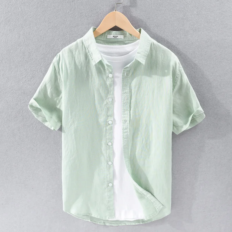 

Men Linen Shirts Summer Short Sleeve Breathable Men's Casual Shirts High Quality Solid Shirts Man Pullover Tops Blouse Plus Size