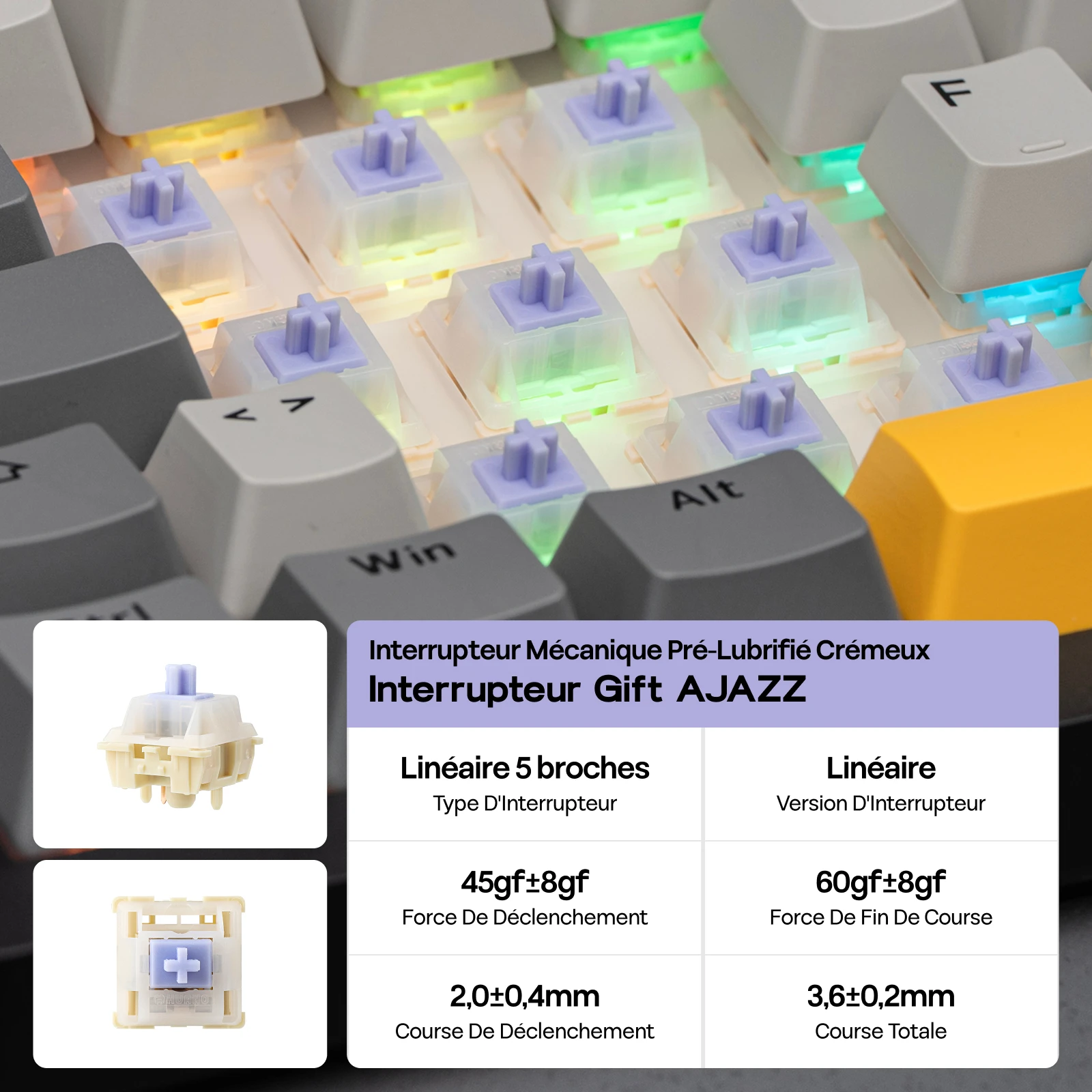 ISO-FR 레이아웃 EPOMAKER X AJAZZ AK820 PRO 75% AZERTY 프랑스어 핫스왑 유선/BT/2.4GHz 무선 기계식 키보드 (윈도우/맥/PC용)