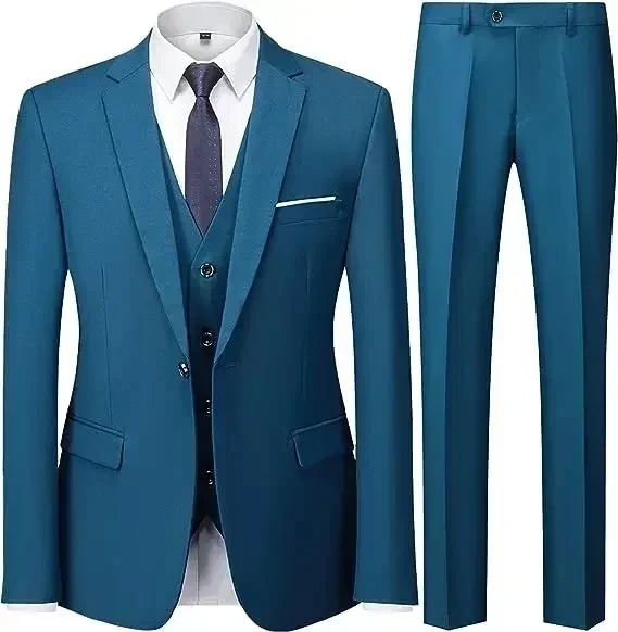 2024 Fashion Men's Casual Business Suit Jacket Pants Waistcoat 3 Pieces Set / Male Two Button Blazers Coat Trousers Vest