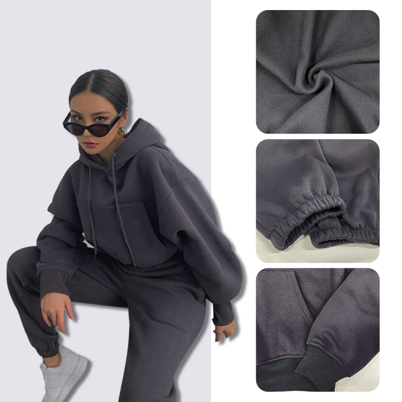 

Женский Длинный спортивный костюм, худи, свитшот, брюки, костюм из 2 предметов, флисовая спортивная одежда, зима 2022, повседневная женская одежда