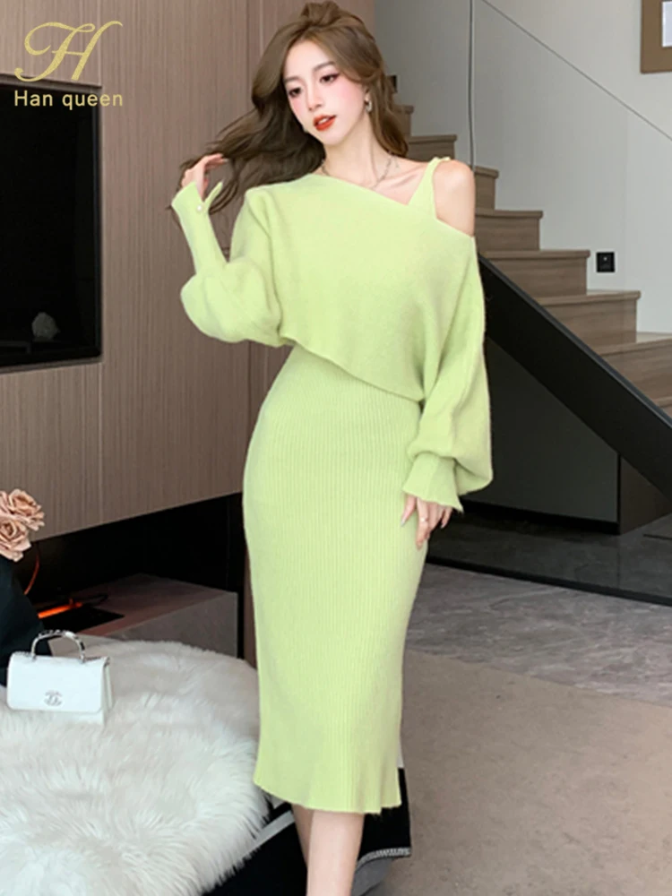 Vestido Jersey Vestido De Punto Elástico Para Mujer Conjunto