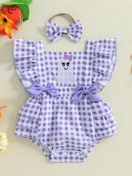 Toddler Girls Black Cat Costume Romper with Tail and Ears Headband Halloween Outfit Set for Baby Girls 0-24 Months 1