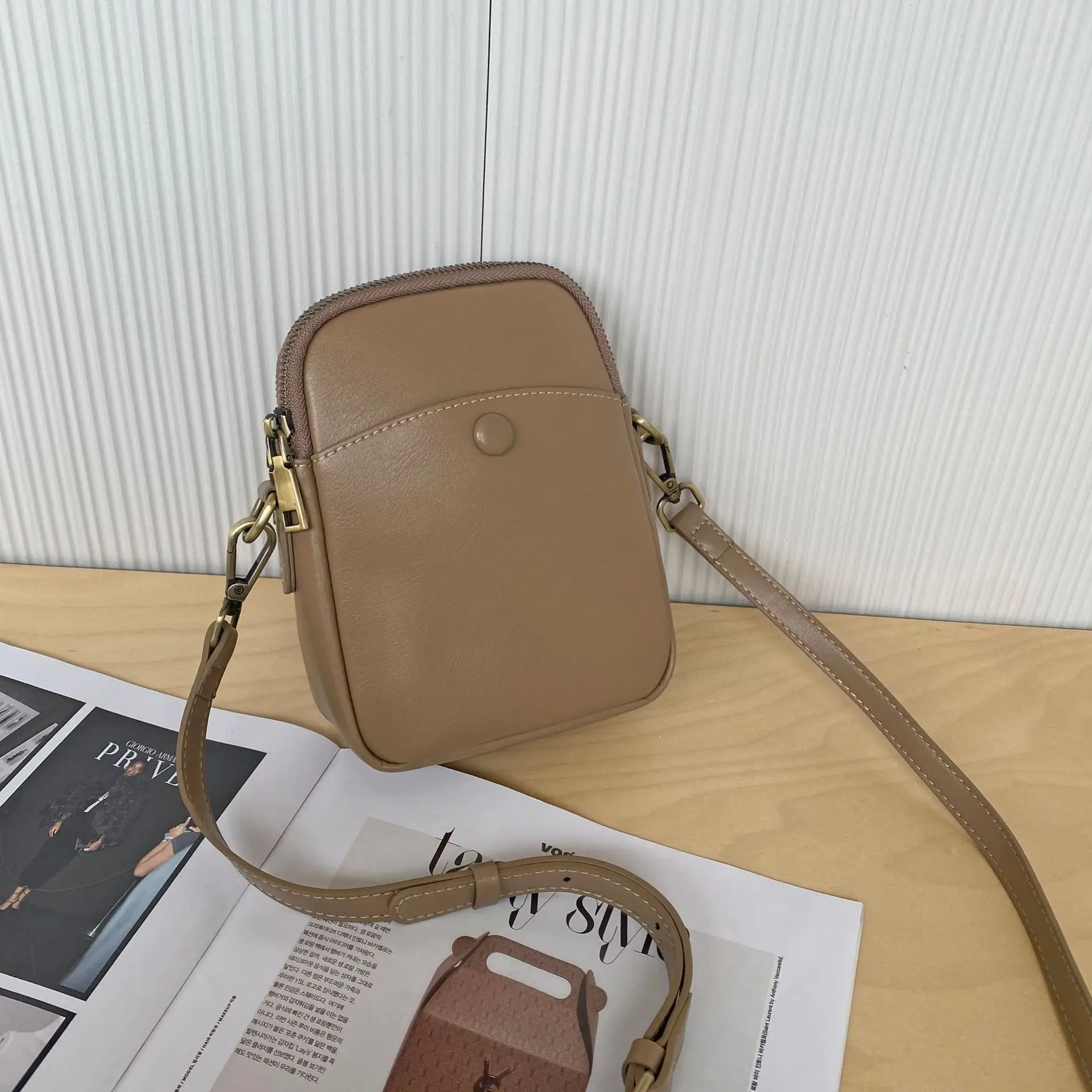 Cow Leather Women's Crossbody Bag Versatile Minimalist Shoulder Bag with Phone Slot Coin Pocket, Lightweight Everyday Essential