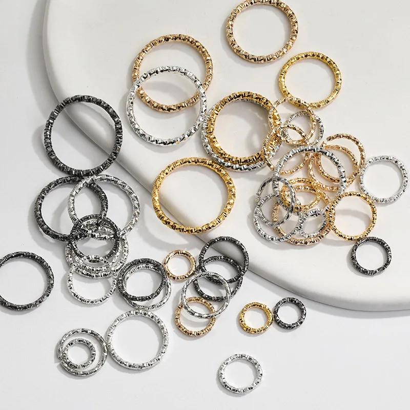 50Pcs/lot Embossing Jump Rings Sparkling Gold Color Buckle Metal Connectors Rings For DIY Jewelry Making Accessories