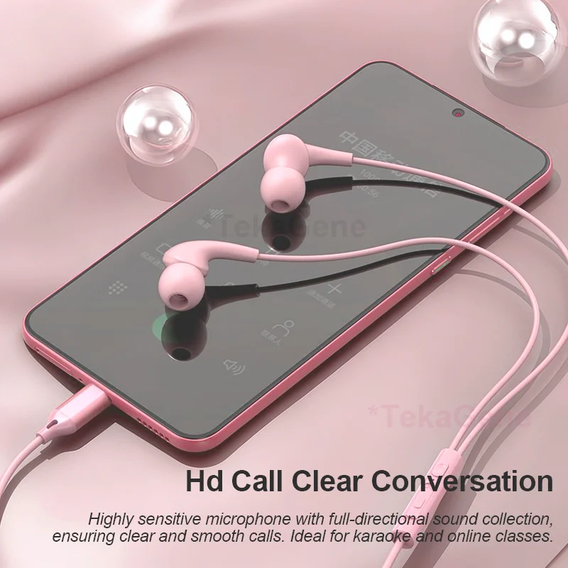 USB Type C Wired Headphone 3.5mm Stereo Music In-Ear Earphones With Wire Control Mic Sleeping Earplugs For Samsung iPhone Xiaomi 2