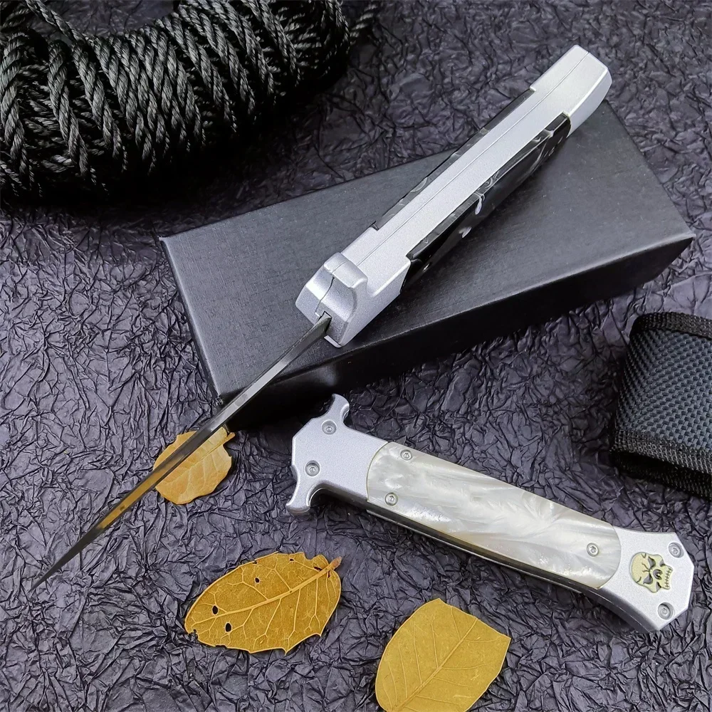 Portable Tactical Folding Pocket Knife Hunting Self Defense Hiking Utility EDC Tools 440C Blade Zinc Alloy Acrylic Handle 4