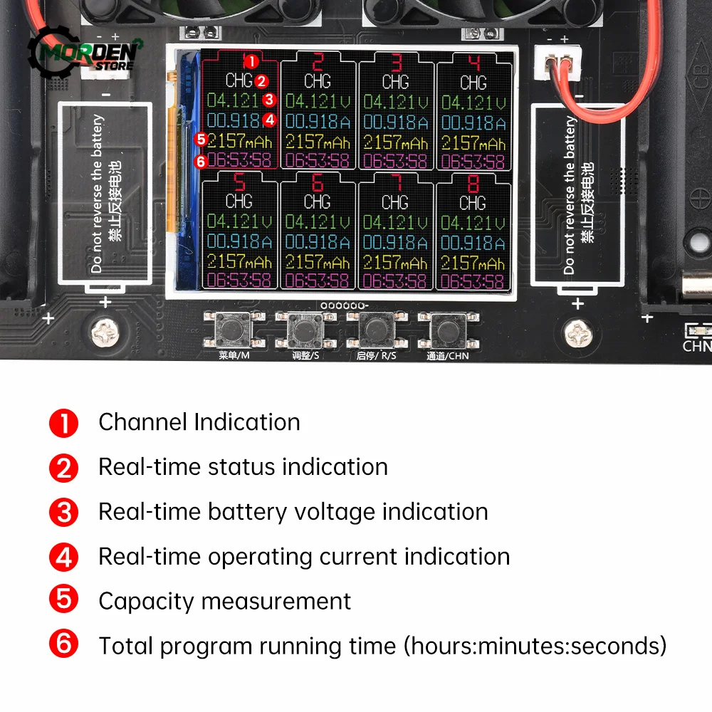 Type-C 8 Channel18650 Lithium Battery Capacity Tester Module MAh MWh Digital Battery Power Detector Module 6