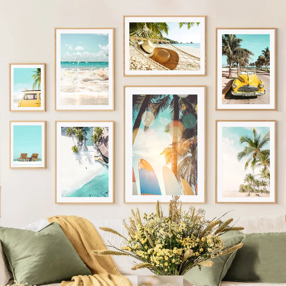 

Tropical Landscape Wave Surfboard Van Beach Wall Canvas Painting Nordic Posters And Prints Wall Pictures For Living Room Decor