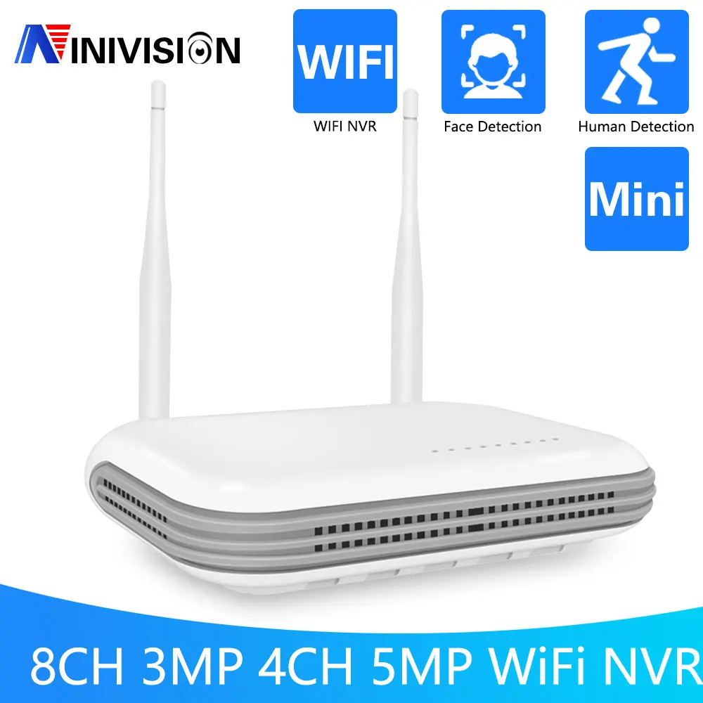 

4CH 5MP/8CH 3MP Mini Wifi NVR Face Detection Xmeye iCsee Video Recorder TF Card Slot For Wireless Security System 2.5"inch Hard