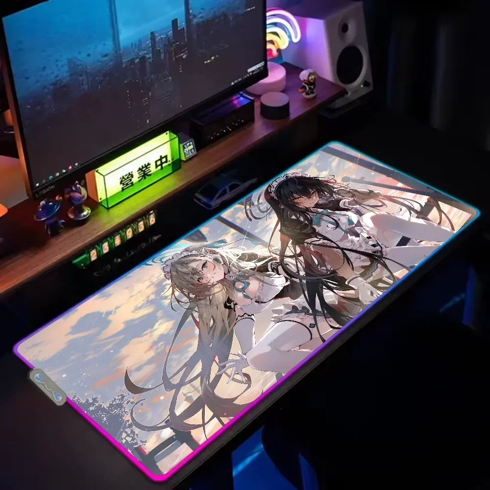Blue Archive Kakudate Karin LED Light RGB Keyboard Cover Desk-mat Colorful Surface Multi-size World PC Gamer Luminous Mouse Pad 4