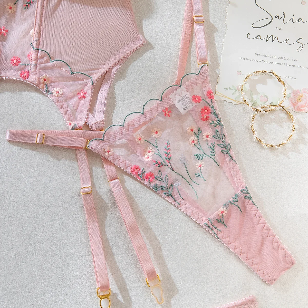 Floral Embroidered Bodysuit Lingerie Set 4
