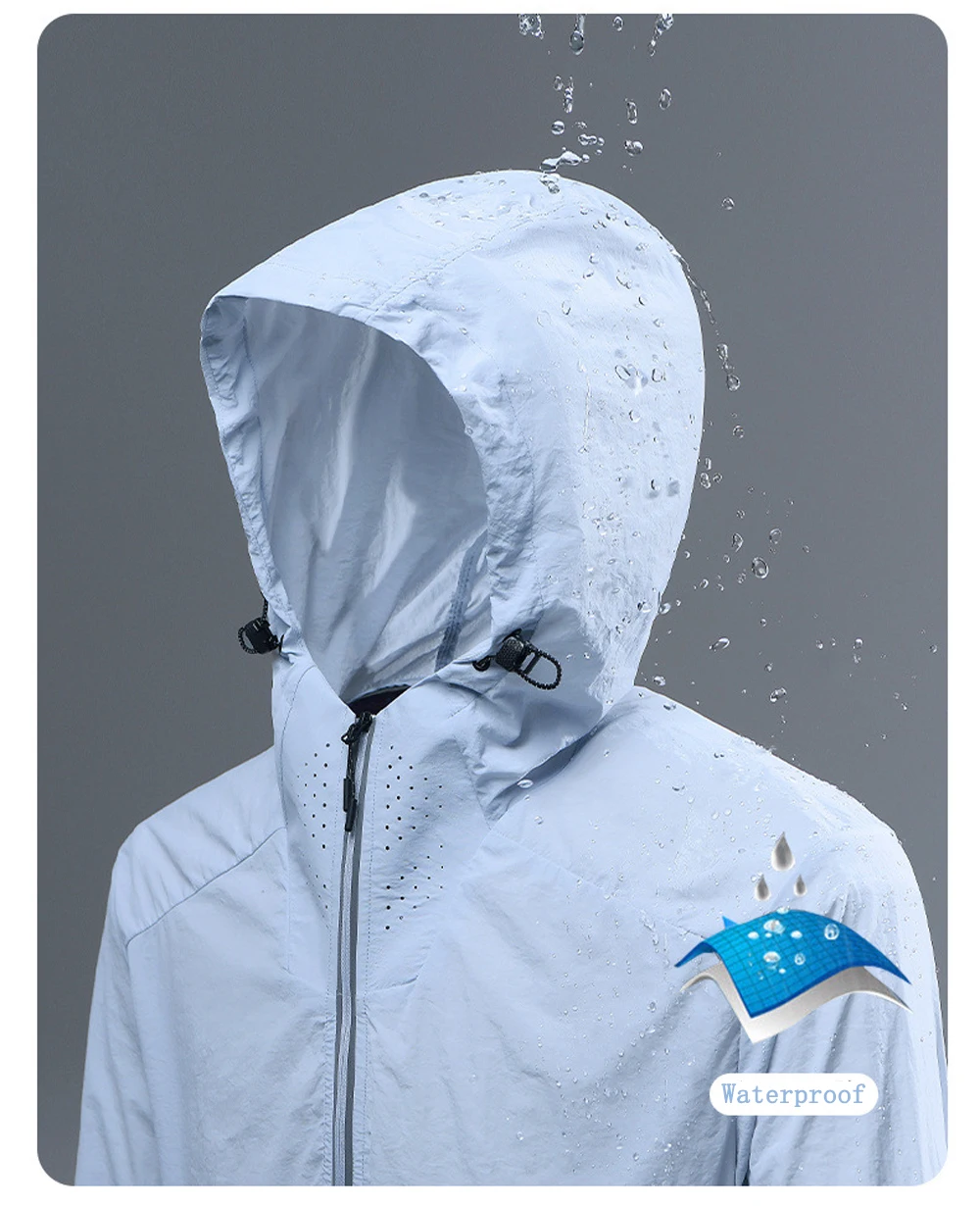 Spring Summer Men Lightweight Anorak Jacket Fashion Man Half Zip Sunscreen Hooded Coats Men UPF50+ Windbreaker Waterproof Jacket