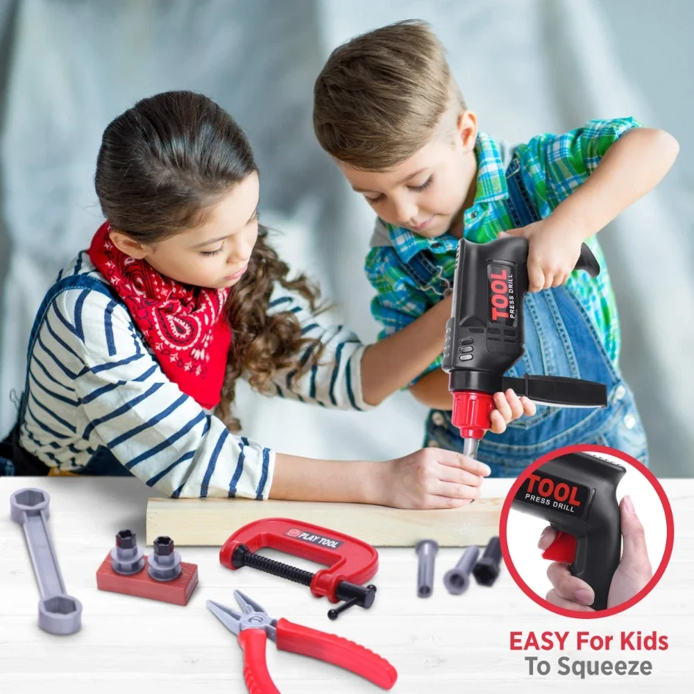 Children's Tool Set with Electric Toy Drill Kids Power Construction Toy Pretend Play Tools Kit for Toddler Boys Girls Child